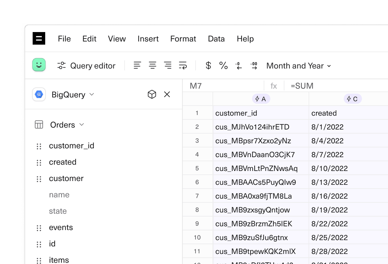 An image of a portion of the query builder in Equals displaying selecting nested fields from BigQuery.