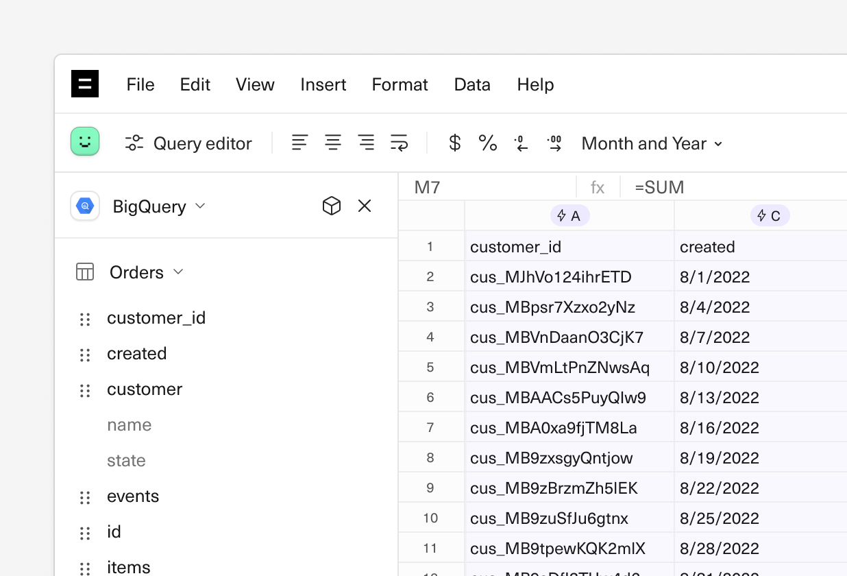 An image of a portion of the query builder in Equals displaying selecting nested fields from BigQuery.