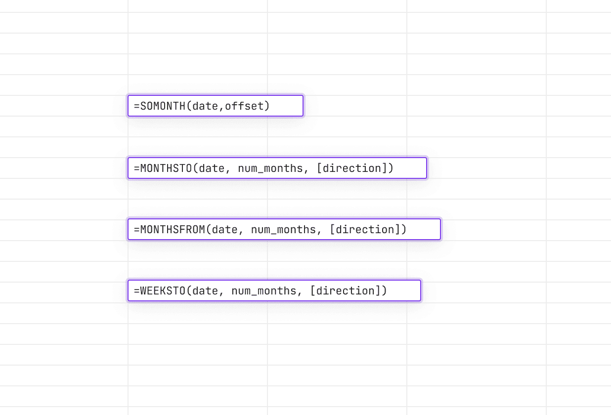 Image of new formulas added to Equals like MONTHSTO.