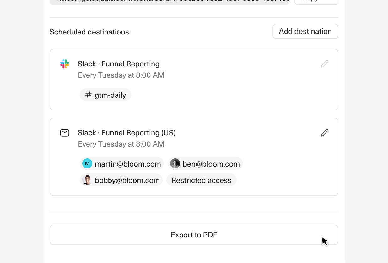 Image of exporting an Equals dashboard as a PDF.