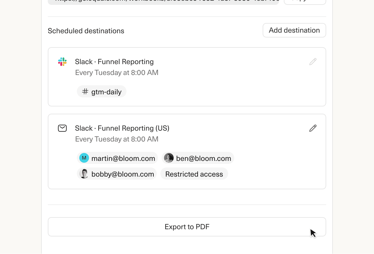 Image of exporting an Equals dashboard as a PDF.