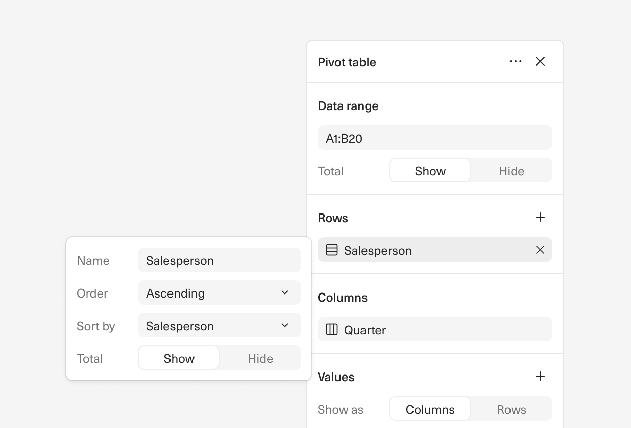 A portion of our redesigned pivot table sidebar.